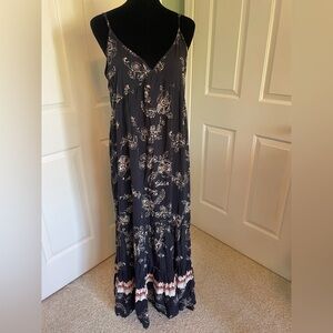 Lovestitch Boho Maxi Dress - Deep Navy w/Tan Floral - M/L